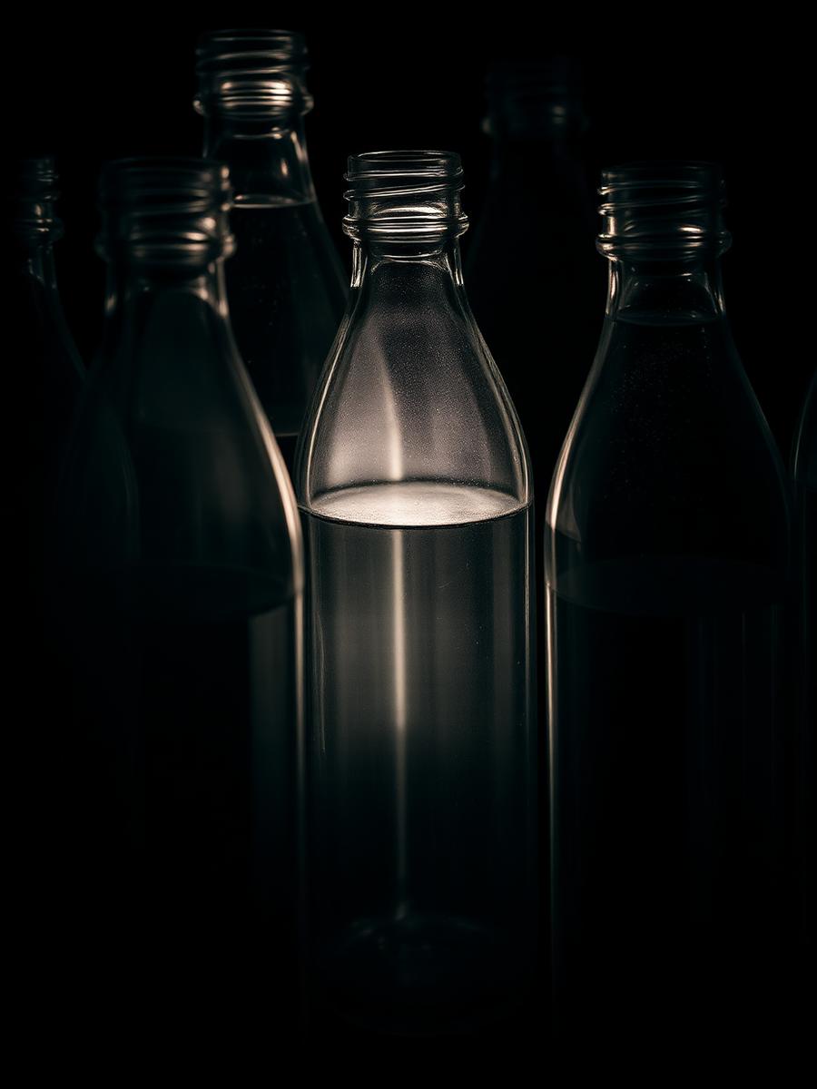 Envases plásticos translúcidos iluminados con luz cinematográfica