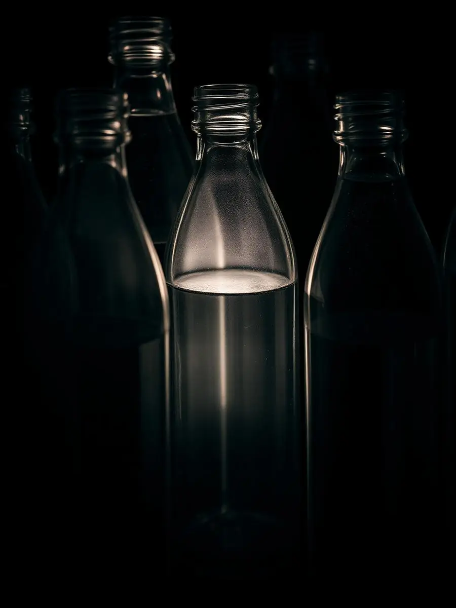 Translucent plastic bottles lit with cinematic light