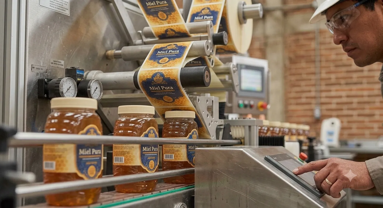 Labeling line applying labels onto cylindrical plastic containers